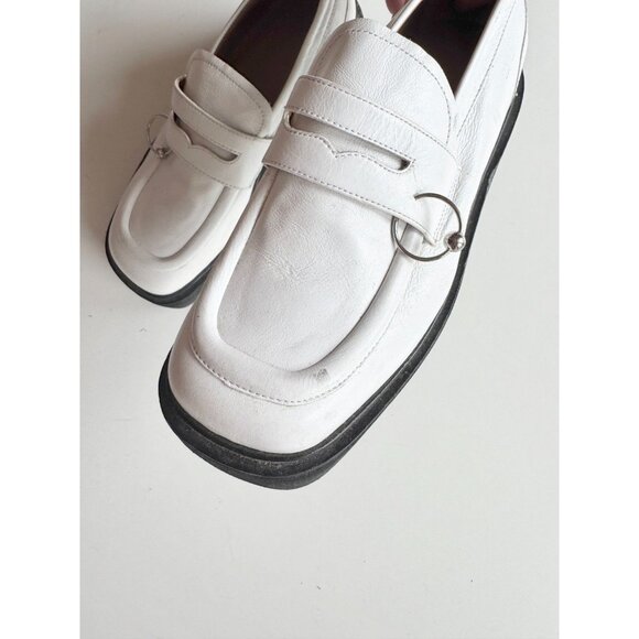 MARNI White Leather Piercing Square Toe Platform Penny Loafers, Size 36.5 - Picture 7 of 16